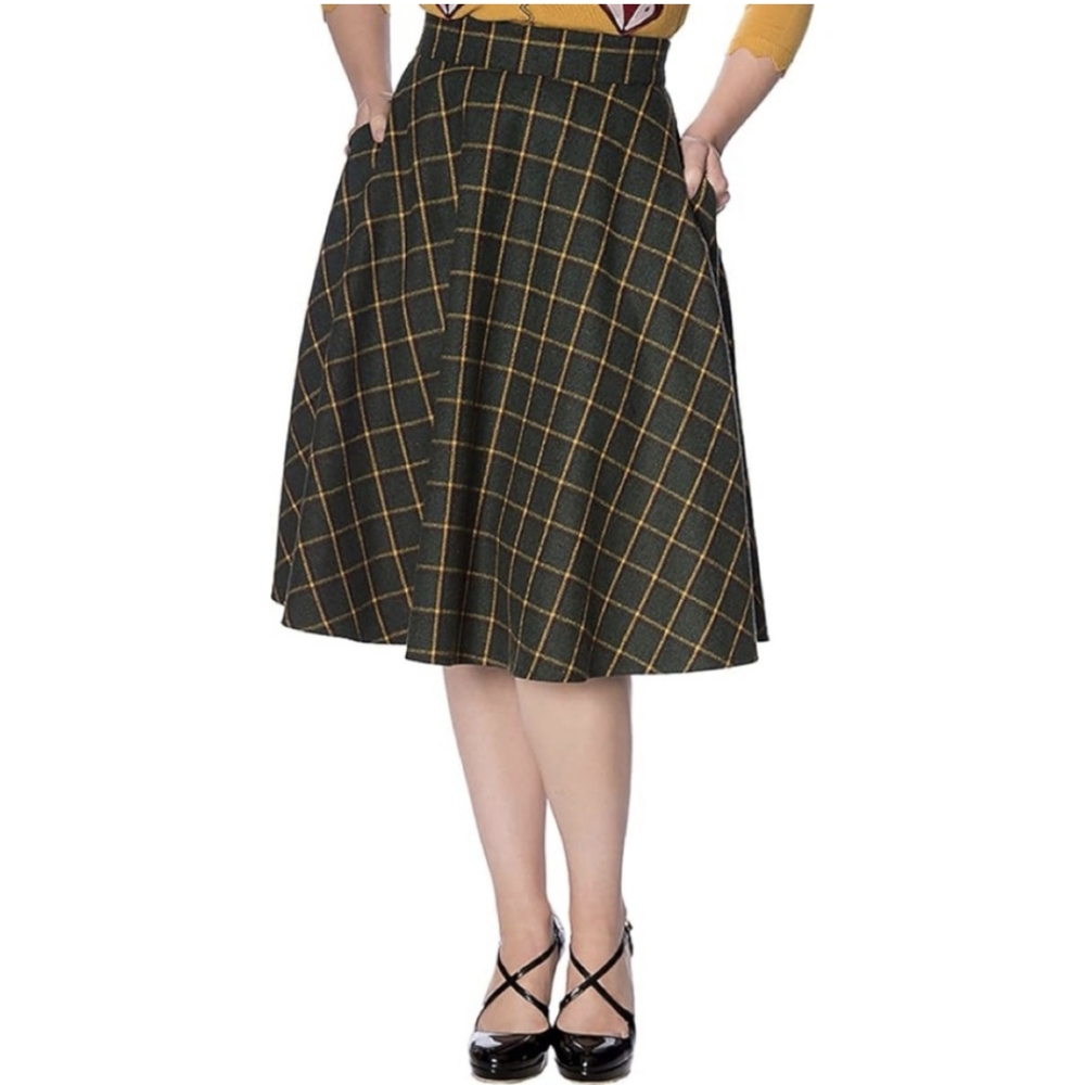 Lindy Bop // Green Plaid Skirt with Pockets US 14 UK 18